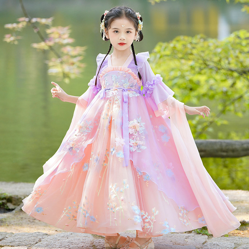 汉服女童夏季古装裙子2023新款儿童装超仙连衣裙女孩唐装夏款短袖