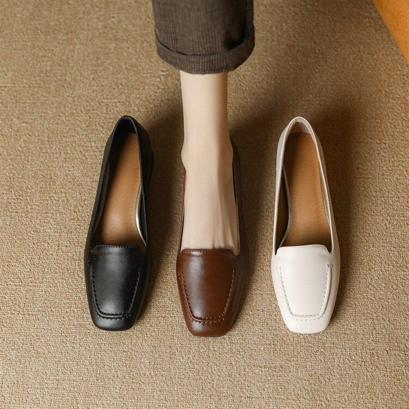 网红女单鞋白色复古通勤百搭低跟鞋小方头平底鞋大码45 46 47 48,女鞋,浅口单鞋,淘宝优惠券,粉丝福利购,淘宝优惠卷