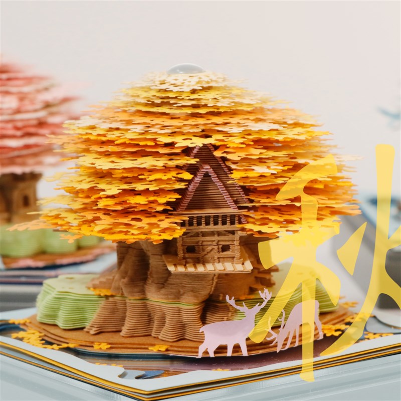 3D立体纸雕日历台历观鹿树屋手撕台历创意礼物生日礼物摆件便签
