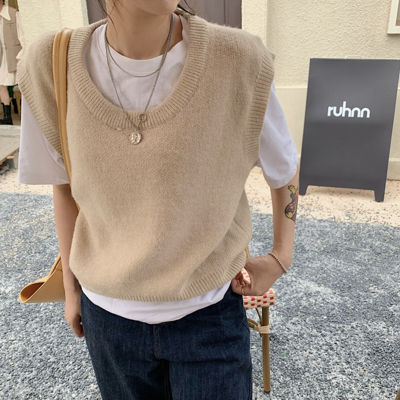 2020春秋款韩版百搭学生日系叠穿宽松短款针织马甲女毛衣背心外搭