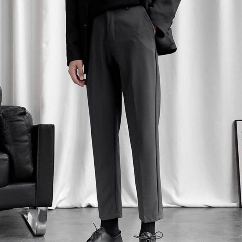 垂感西裤男士春秋夏季韩版潮流九分修身小脚直筒宽松休闲西装长裤