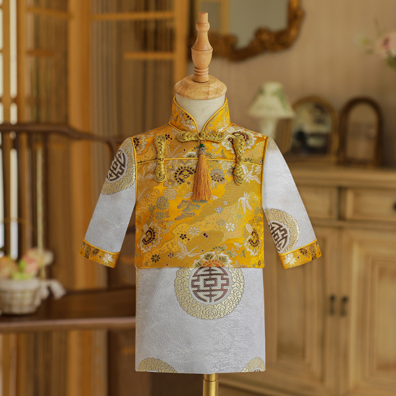 男宝宝周岁礼服冬季男童抓周服中国风拜年服儿童唐装百天宴中式冬