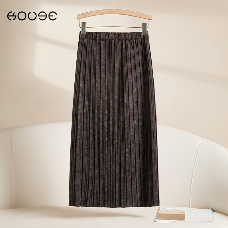 扎染半身裙女2024新款秋冬款高腰a字显瘦直筒裙中长款开叉包臀裙