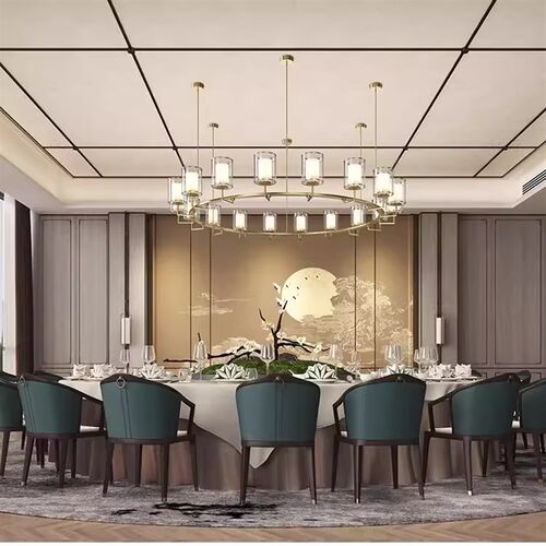 中式酒店宴会厅包厢圆桌北欧简约艺术别墅餐厅会所餐饮大吊灯定制