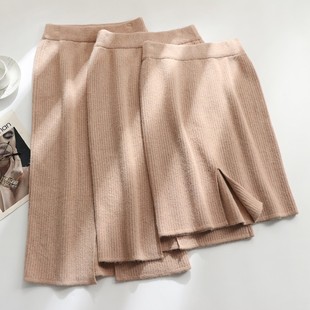 针织半身裙女秋冬黑色长裙冬天配毛衣中长款宽松直筒大码加厚裙子