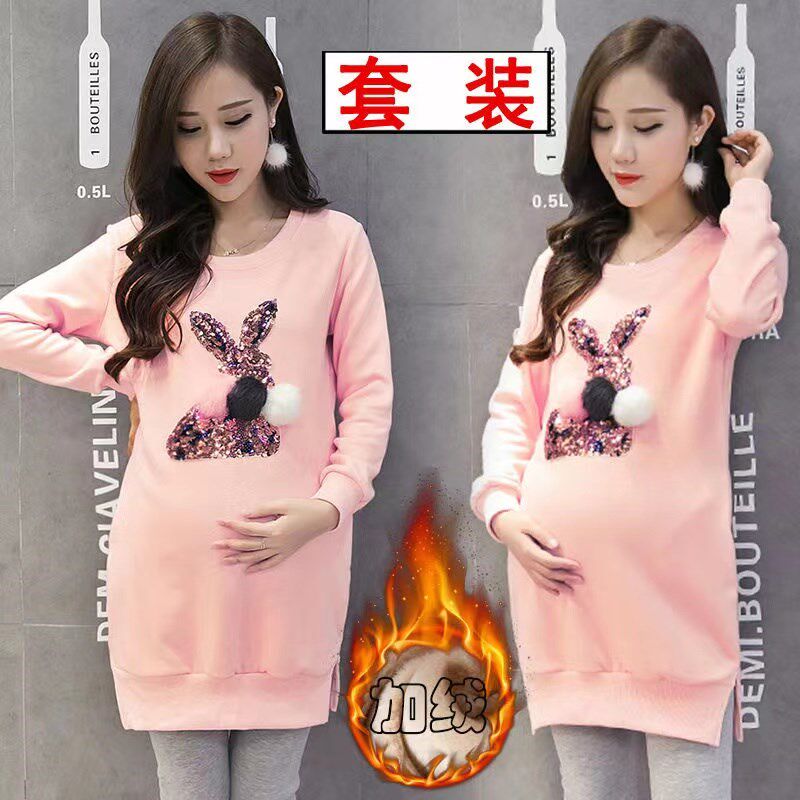 孕妇秋装套装时尚款2022新款加绒加厚上衣冬季两件套外出秋冬款女