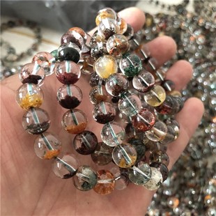 天然彩幽灵手链四季 天然水晶绿彩幽灵手链饰品 幽灵花幽灵手链