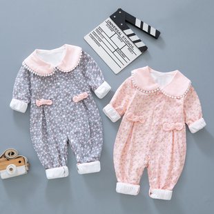 双层婴儿衣服春装套装女宝宝纯棉新生哈衣爬服春秋满月公主连体衣
