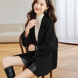 黑色双面羊绒大衣女秋冬高级感女款2024新款冬季短款冬天毛呢外套