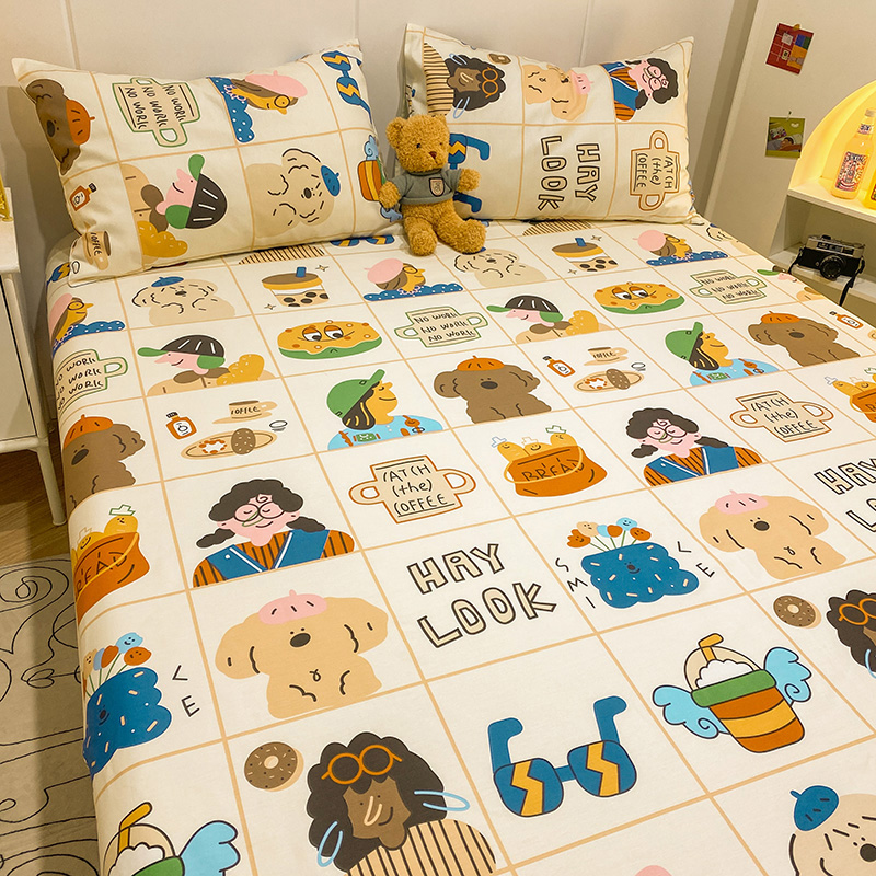 可爱儿童纯棉床单单件100全棉学生宿舍单人被单1.5米枕套2三件套