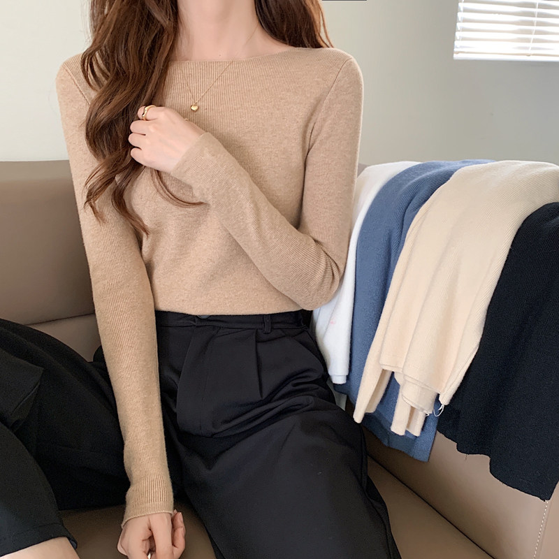 秋冬季新款百搭修身紧身内搭针织衫上衣洋气长袖软糯毛衣女打底衫