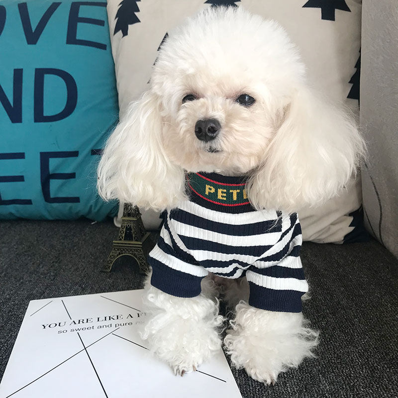 狗衣服条纹半高领时尚弹力棉打底春装百搭小衫泰迪衣服法牛衣服