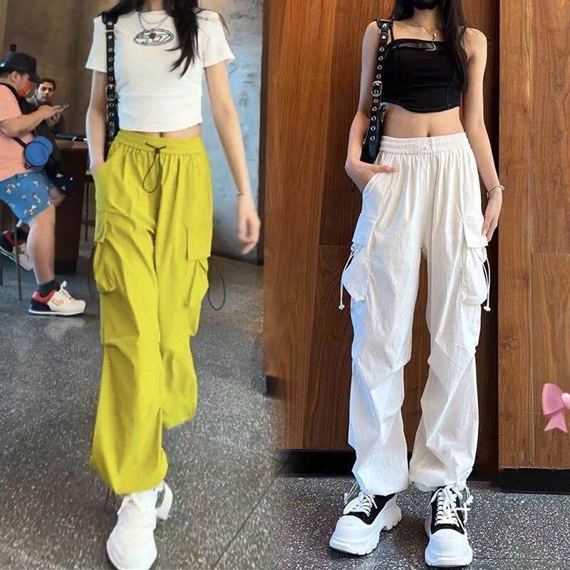 特大码300斤速干休闲工装裤女胖mm松紧腰口袋抽绳设计感阔腿长裤2