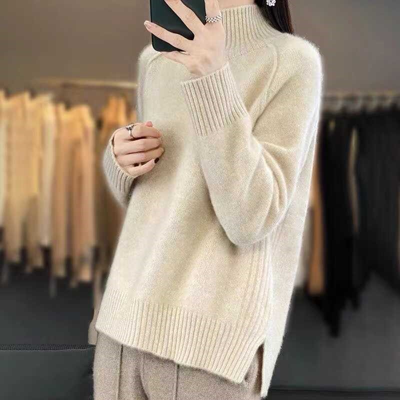 羊绒衫女秋冬高领插肩套头加厚毛衣宽松内搭针织上衣显瘦潮