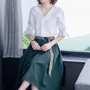 两件套裙子女装 新款 套装 2023夏季 潮 短裙减龄棉质衬衣套装 气质时尚