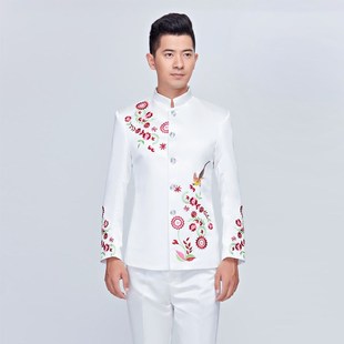 男士刺绣花鸟青年中山装演出服歌手主持人礼服成人大合唱演出服装