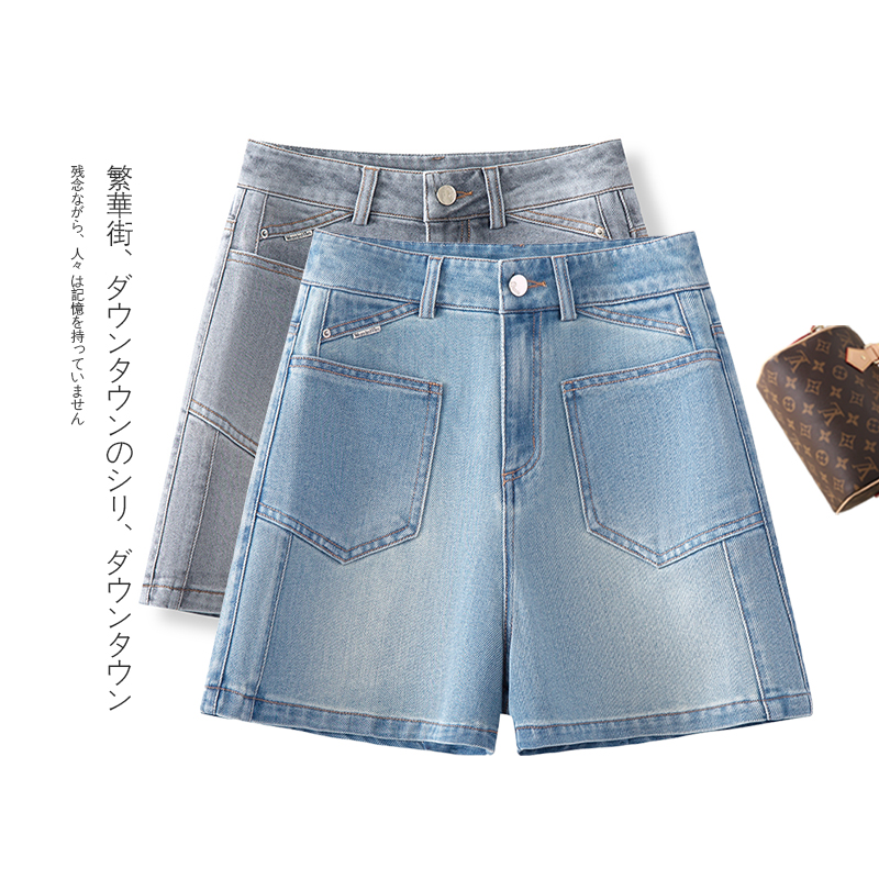 浅蓝色薄款牛仔短裤热裤女2025夏季新款高腰显瘦时尚百搭阔腿裤子