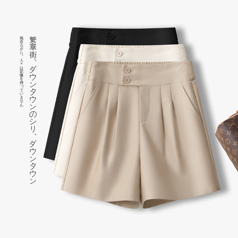 a字西装直筒短裤四分裤女2025夏季新款松紧高腰显瘦时尚直筒裤子