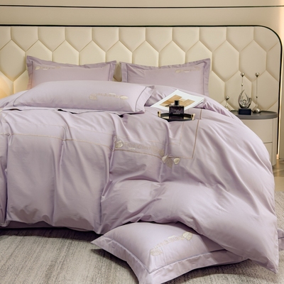 2025新款纯色刺绣花长绒棉纯棉四件套100%全棉床上用品床笠款家纺