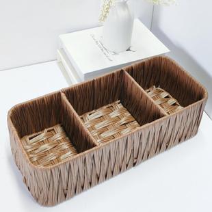 分格收纳箱家用cd文具遥控器藤编收纳筐桌面收纳盒塑料篮子 新款