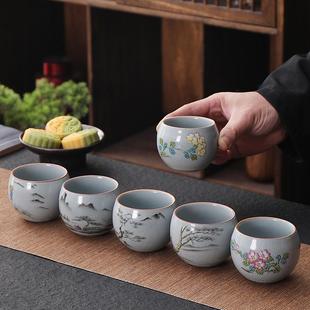 汝窑龙蛋杯开片可养主人杯功夫茶具茶杯陶瓷品茗杯斗笠杯大号茶盏