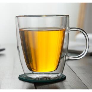 高硼硅耐热玻璃杯子保温双层咖啡杯大容量马克杯带把带盖家用水杯