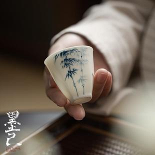 墨己 家用喝茶杯 玉泥青花竹逸品茗杯 功夫茶具陶瓷釉下手绘单杯