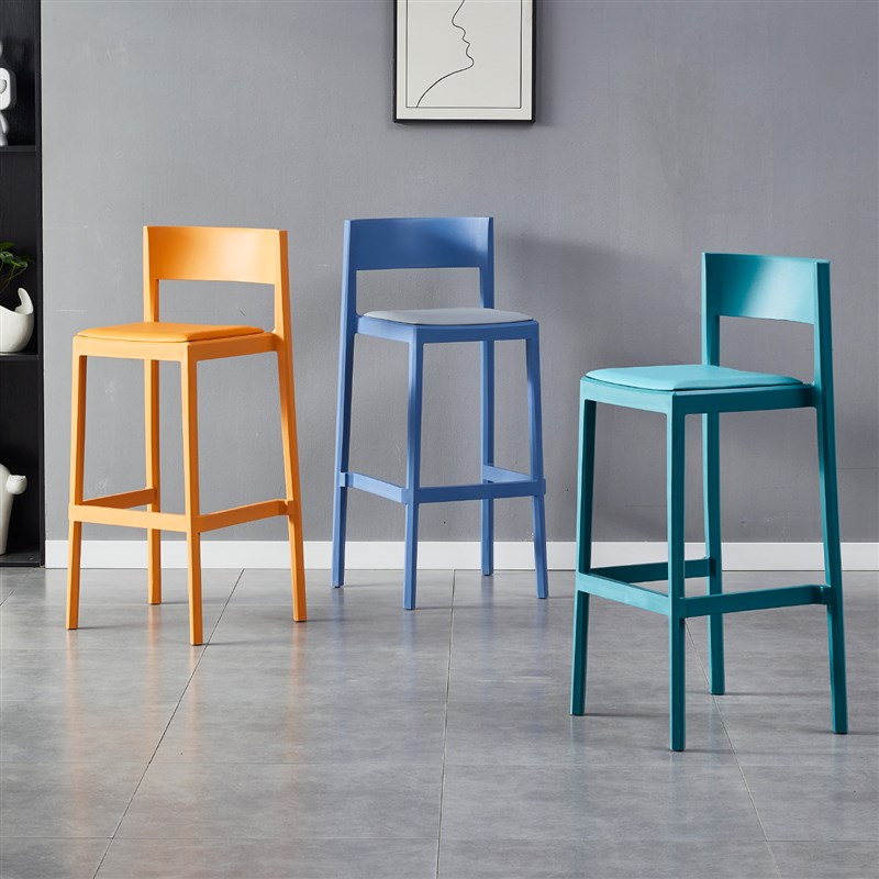 艾森朗特现代简约吧台椅家用叠放塑料高脚椅咖啡厅酒店前台高吧凳