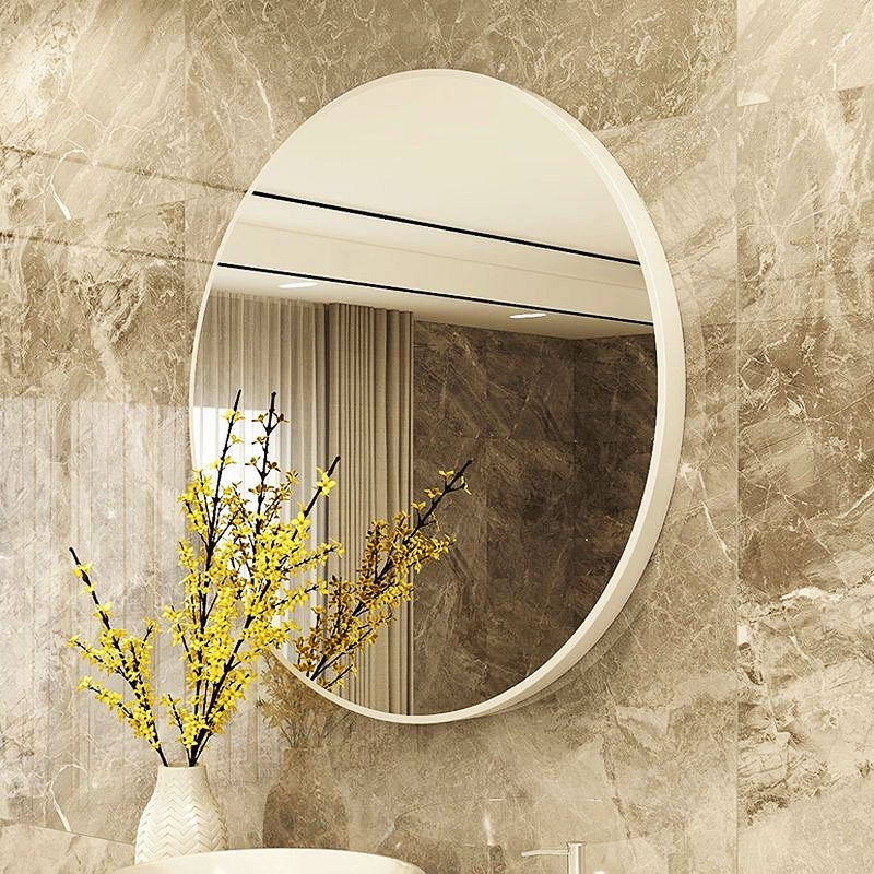 简约圆形化妆室挂墙镜子浴室镜化妆台洗脸盆镜子免打孔壁挂玻璃镜