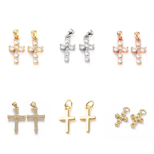 18K真金电镀锆石十字架铜吊坠 经典个性欧式甜酷项链手链耳环配件