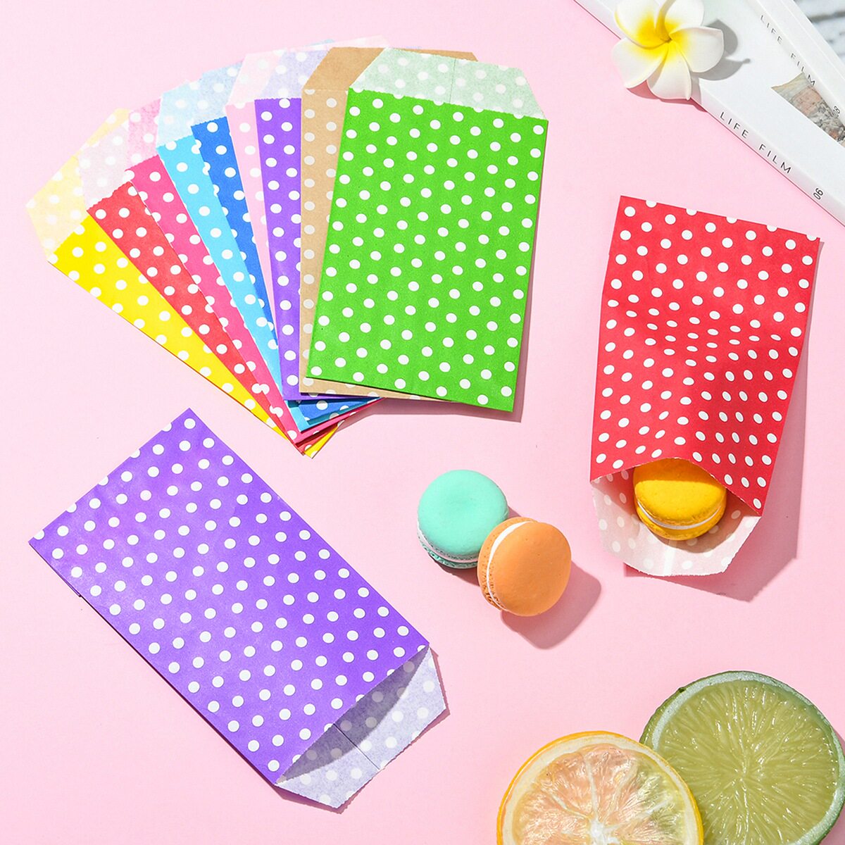 彩色波点信封袋饰品礼物零食小卡包装袋自封袋圆点长条收纳袋子