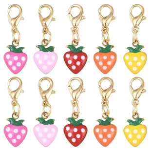 10个双面彩色草莓钥匙扣挂饰包包挂件不锈钢金属DIY手工饰品配件