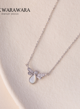 蝴蝶结猫眼石项链女轻奢小众简约