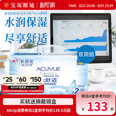 强生安视优欧舒适双周抛6片硅水凝胶近视隐形眼镜进口正品旗舰店
