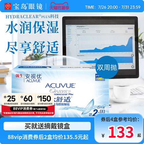 强生安视优欧舒适双周抛6片硅水凝胶近视隐形眼镜进口正品旗舰店