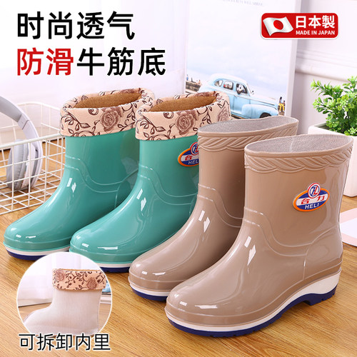 短筒雨鞋女士防滑耐磨水鞋舒适防水胶鞋加绒保暖水靴劳保中筒雨靴