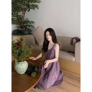 吊带连衣裙慵懒风早秋新款 日暮紫 夏季 淑女绝美扎染褶皱开衫