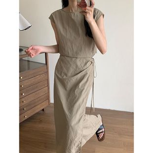 极简时装 周Lem风绑带上衣显瘦半裙夏季 新款 韩系休闲减龄气质套装