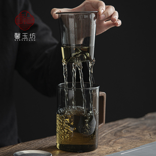 个人泡茶杯有手把带茶叶过滤内胆胡桃木男女士办公室玻璃水杯