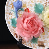 手工挂盘摆件客厅电视柜酒柜博古架装 富贵百福 饰品 陶瓷 新中式