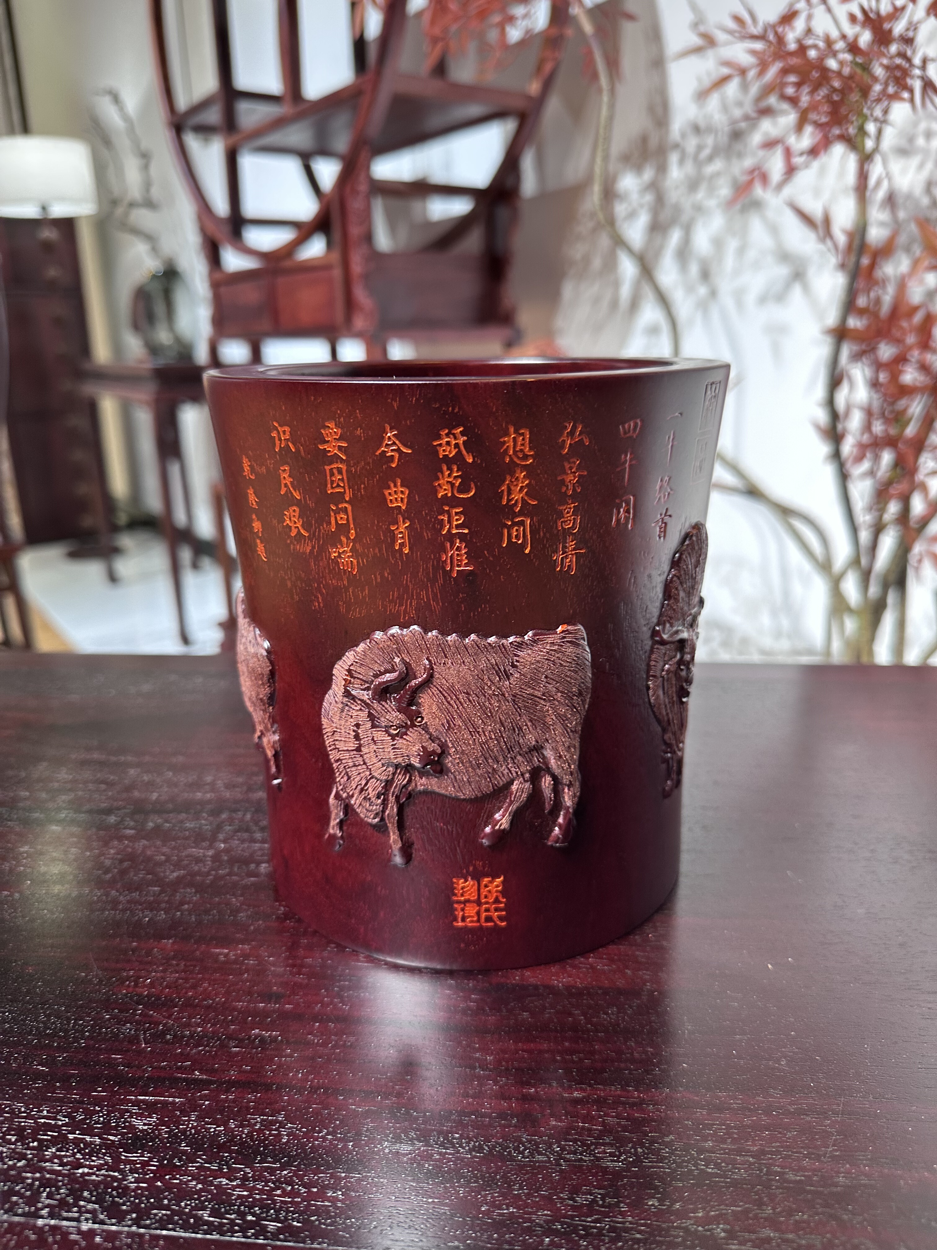 非洲小叶紫檀笔筒实木质文房四宝办公桌面收纳摆件礼品文房四宝创