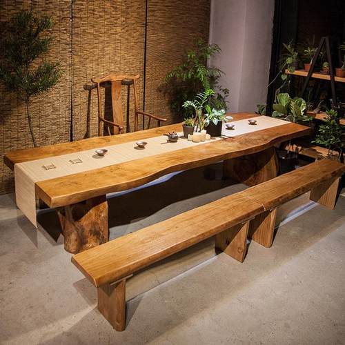 新中式茶桌椅组合loft接待洽谈茶台会议桌子长桌大板桌实木泡茶桌