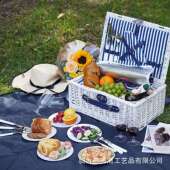山东柳编野餐篮白色室外藤编水果篮多功能带盖放餐具柳条篮四人餐