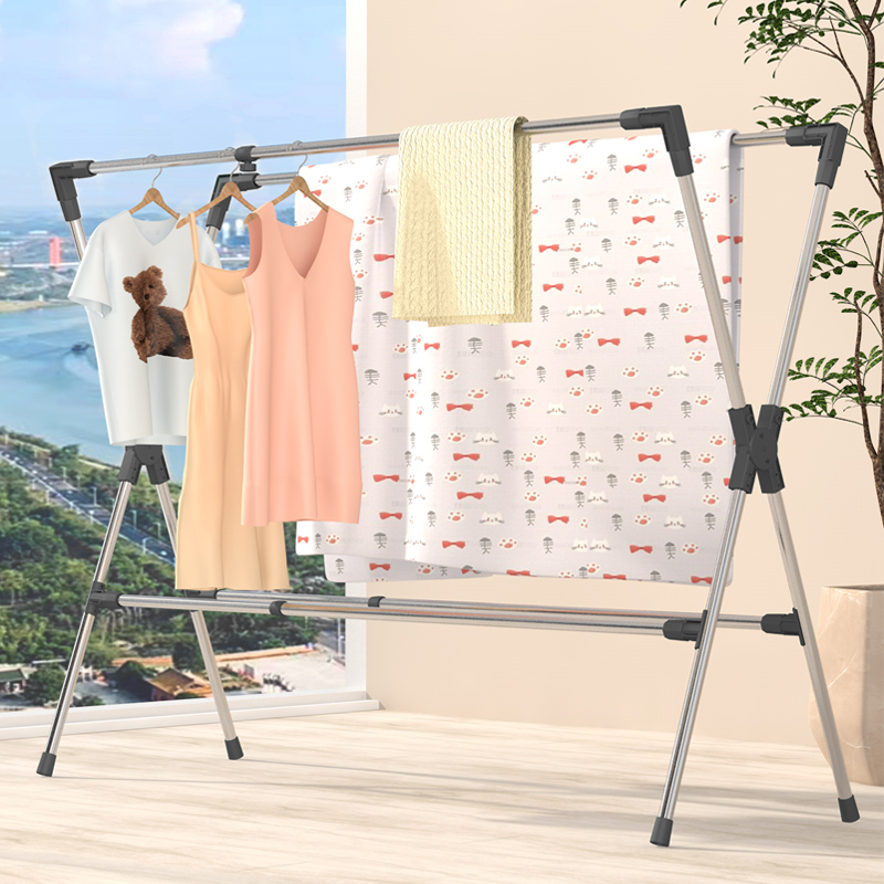 晾衣架阳台家用落地折叠不锈钢室内外可伸缩晒被子神器卧室晾衣杆