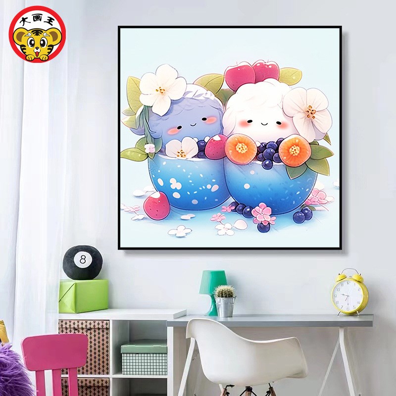 新款现代儿童房宿舍卧室床头diy数字油画可爱的S水果娃娃装饰挂画图片