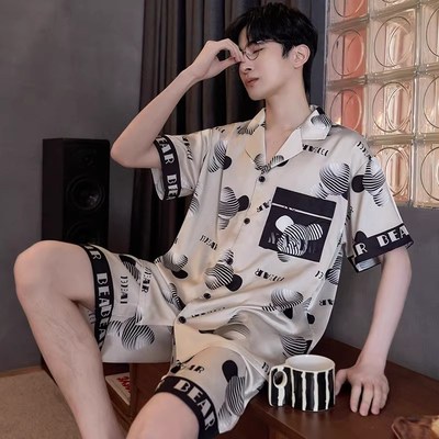 夏季睡衣男款短袖冰丝缎面2025新款夏天薄款大码男士套装家居服