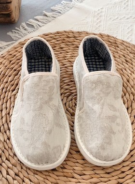 村匠纯手工千层底布鞋女士秋夏圆头一脚蹬面包鞋透气亚麻软底单鞋