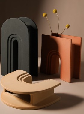 北欧简约花瓶摆件几何花瓶莫兰迪陶瓷创意玄关桌家居软装饰品摆件