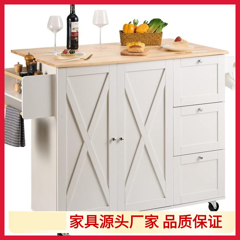 简约现代带香料架毛巾架带工业轮厨房推车自助餐车带储物柜滚动桌