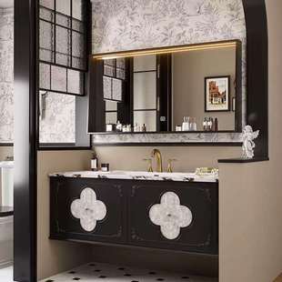新款法式黑色浴室柜组合橡木陶瓷一体复古卫生间洗漱洗手洗脸台盆